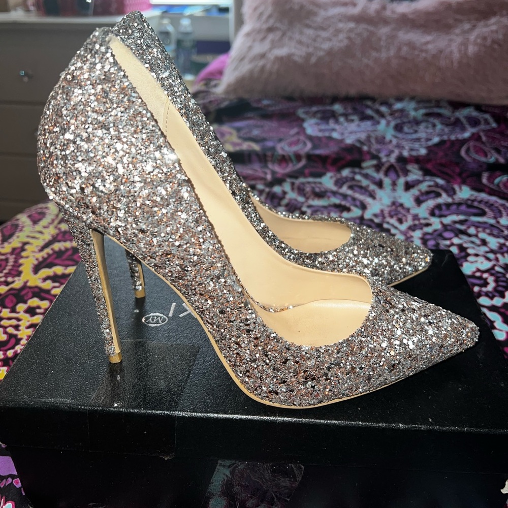 Gold sequin heels